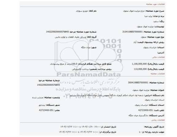 مزایده، مزایده اموال منقول