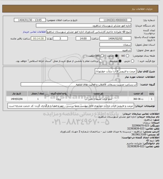 استعلام مرمت و لایروبی قنات درازآب خوارتوران
