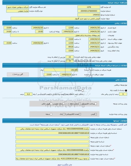 مزایده ، فروش اراضی در شهر جدید گلبهار -مزایده زمین  - استان خراسان رضوی