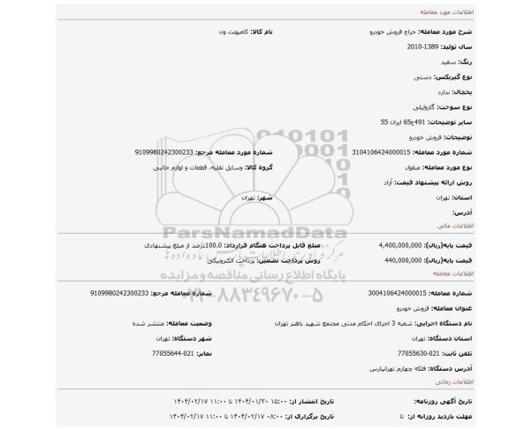 مزایده، فروش خودرو
