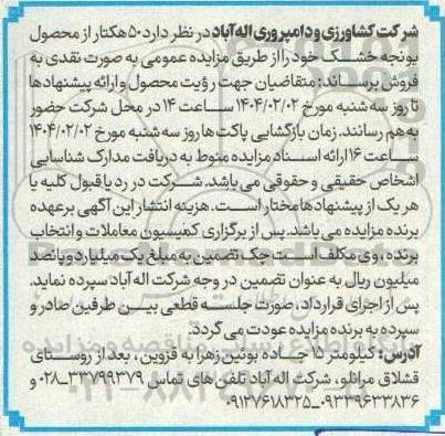 مزایده فروش 50 هکتار از محصول یونجه خشک
