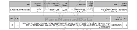 استعلام ماشینها وتجهیزات اداری وکامپیوتری واجزاءآنها