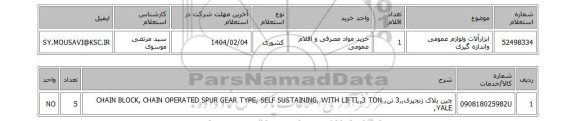 استعلام ابزارآلات ولوازم عمومی واندازه گیری