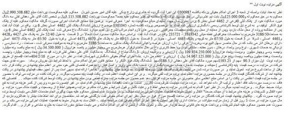 مزایده ششدانگ پلاک ثبتی 4462 اصلی