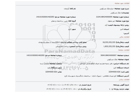 مزایده، ملک مسکونی