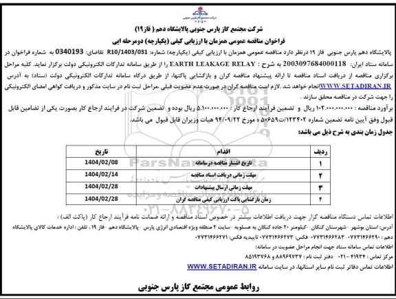 مناقصه  EARTH LEAKAGE RELAY
