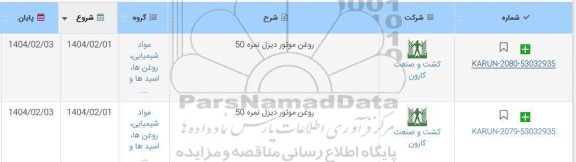 استعلام روغن موتور دیزل نمره 50