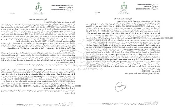 مزایده ششدانگ اعیان یک قطعه زمین با پلاک ثبتی شماره 4389 فرعی از 234 اصلی