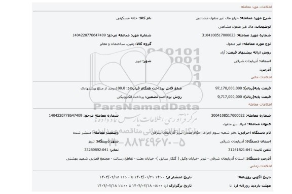 مزایده، مال غیر منقول مشاعی