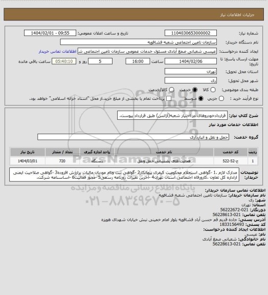 استعلام قراردادخودروهای در اختیار شعبه(آژانس) طبق قرارداد پیوست.