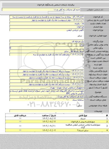 مناقصه, مهندسی و اجرای گالریهای ضد ریزش جهت ایمن سازی ترانشه های محور لرستان و زاگرس به روش EPC