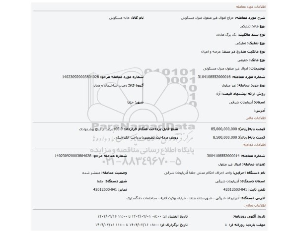 مزایده، اموال غیر منقول منزل مسکونی