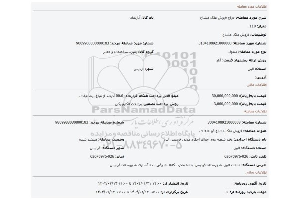 مزایده، فروش ملک مشاع
