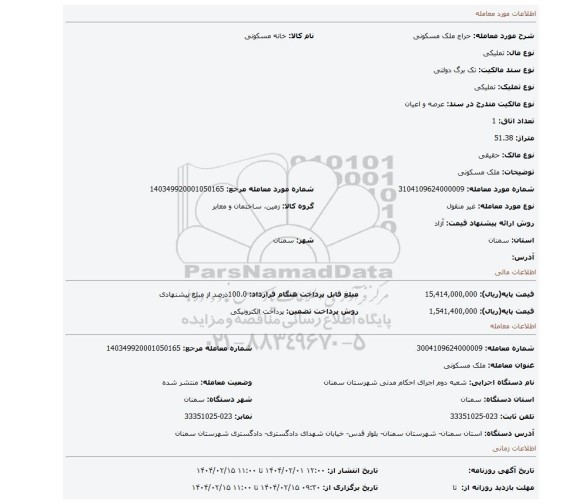 مزایده، ملک مسکونی