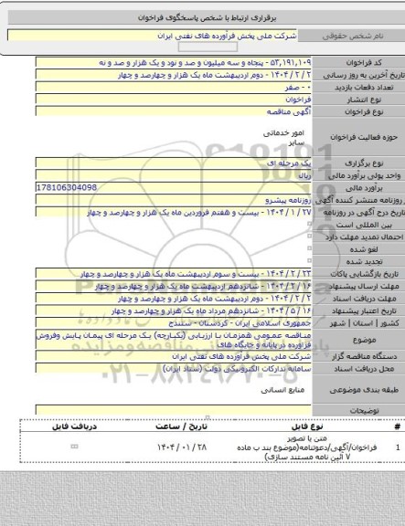 مناقصه, مناقصه عمومی همزمان با ارزیابی (یکبارچه) یک مرحله ای پیمان پایش وفروش فراورده در پایانه و جایگاه های