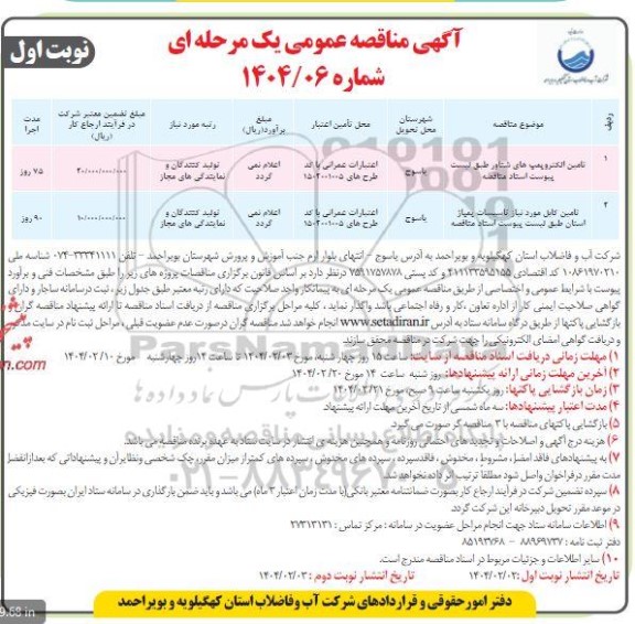 مناقصه تامین الکتروپمپ های شناور ...