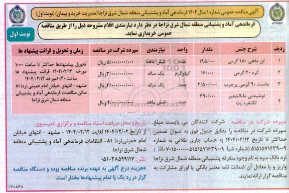 مناقصه خرید نیازمندی اقلام ...-