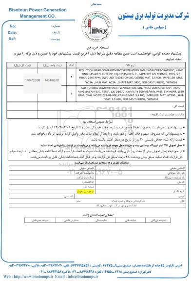استعلام خرید فن