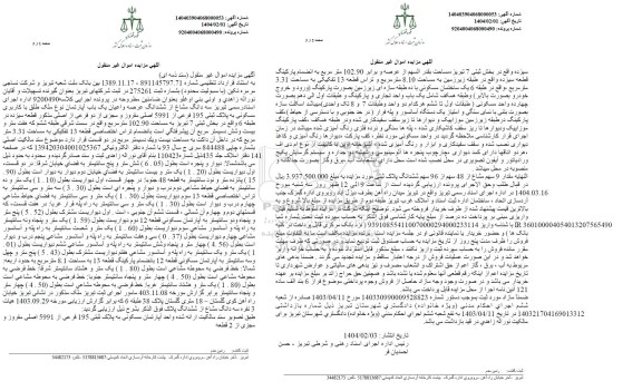 مزایده فروش یک باب آپارتمان با کاربری مسکونی به پلاک ثبتی 195 فرعی از 5991 اصلی