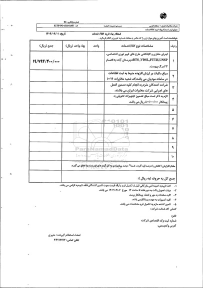 استعلام اجرای حفاری و کابلکشی طرح های فیبر نوری اختصاصی