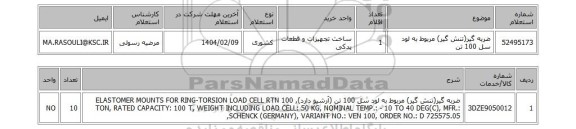 استعلام ضربه گیر(تنش گیر) مربوط به لود سل 100 تن