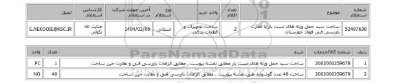 استعلام ساخت سبد حمل وزنه های تست بار با نظارت بازرسی فنی فولاد خوزستان
