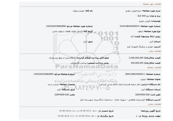 مزایده، فروش خودرو