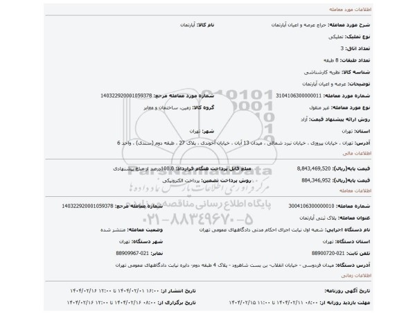 مزایده، عرصه و اعیان آپارتمان