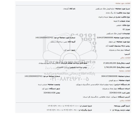 مزایده، فروش ملک مسکونی