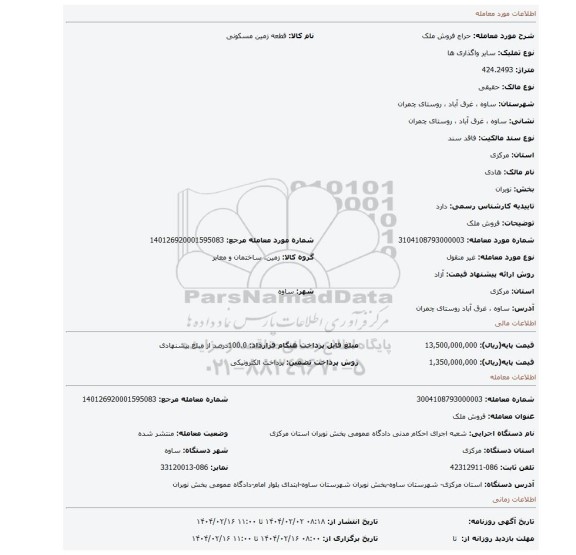 مزایده، فروش ملک