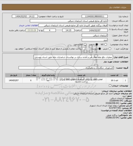 استعلام عملیات دفع علف های هرز و آماده سازی در نهالستان شامداران جلفا طبق اسناد پیوستی