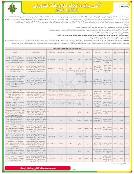 مزایده فروش املاک مازاد- نوبت دوم