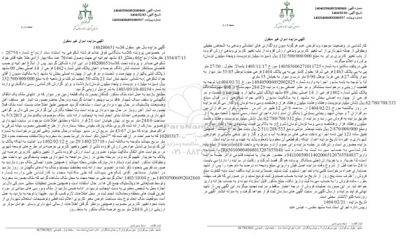 مزایده شش دانگ عرصه و عیان پلاک ثبتی 1462 فرعی از 14 اصلی