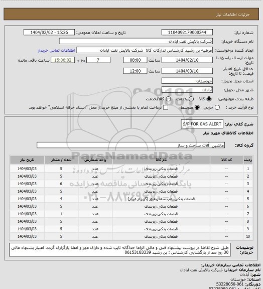 استعلام S/P FOR GAS ALERT