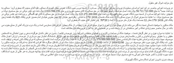 مزایده یک قطعه زمین پلاک ثبتی 2416 /170