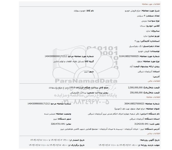 مزایده، فروش خودرو
