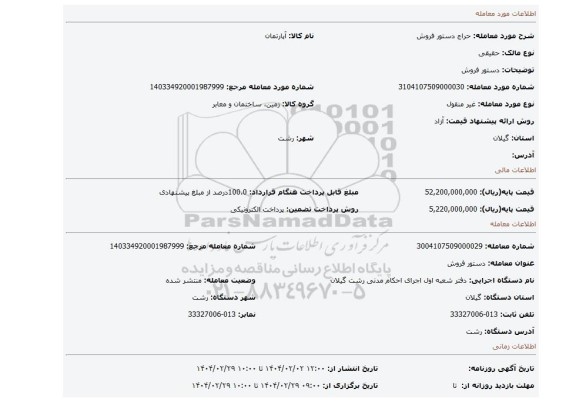 مزایده، دستور فروش
