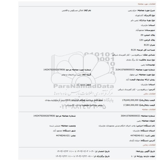 مزایده، زمین