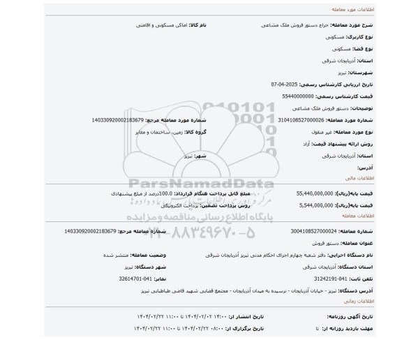 مزایده، دستور فروش ملک مشاعی