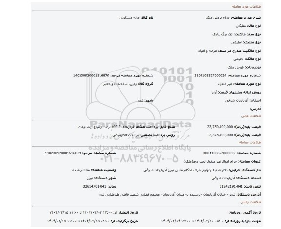 مزایده، فروش ملک