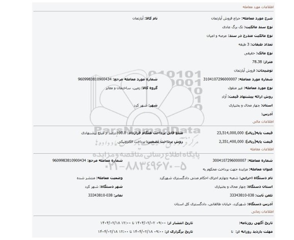 مزایده، فروش آپارتمان