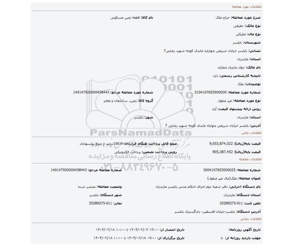 مزایده، ملک