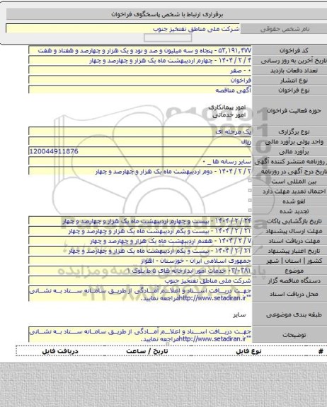 مناقصه, ۰۳/۰۳۸۱ خدمات امور ابدارخانه های ۵ ط بلوک ۱