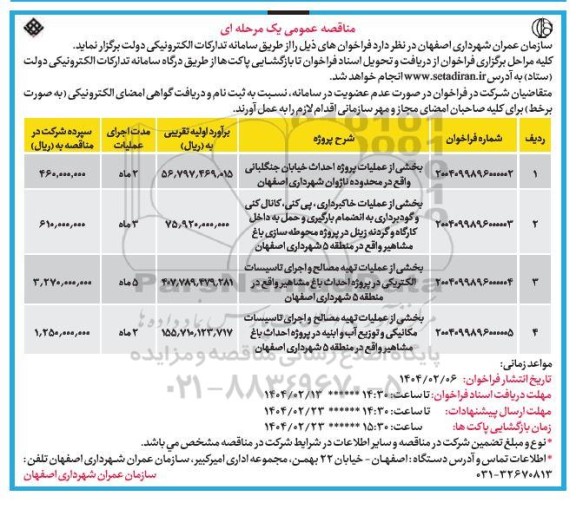 مناقصه بخشی از عملیات پروژه احداث خیابان جنگلبانی...