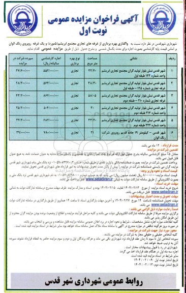  مزایده واگذاری بهره برداری از غرفه های تجاری مجتمع تجاری ابریشم