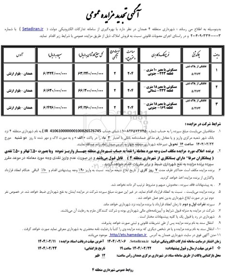 آگهی تجدید مزایده فروش املاک 