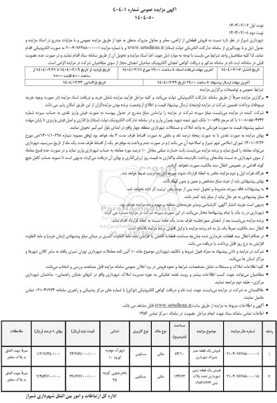 مزایده فروش قطعاتی از اراضی ، معابر و جداول متروک
