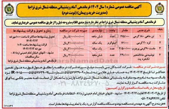 مناقصه خرید نیازمندی اقلام ...- نوبت دوم 