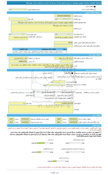مناقصه، مناقصه عمومی همزمان با ارزیابی (یکپارچه) یک مرحله ای احداث ساختمان اداری چهاردانگه
