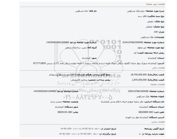 مزایده، ملک مسکونی